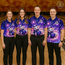 Load image into Gallery viewer, Bowling team wearing custom funny elephant firework bowling shirts, group front view mockup, personalized team jerseys.