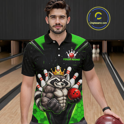 Custom Green Funny Raccoon Bowling Shirt for Men Bowling Team Jersey Bowler Gift QZT1300