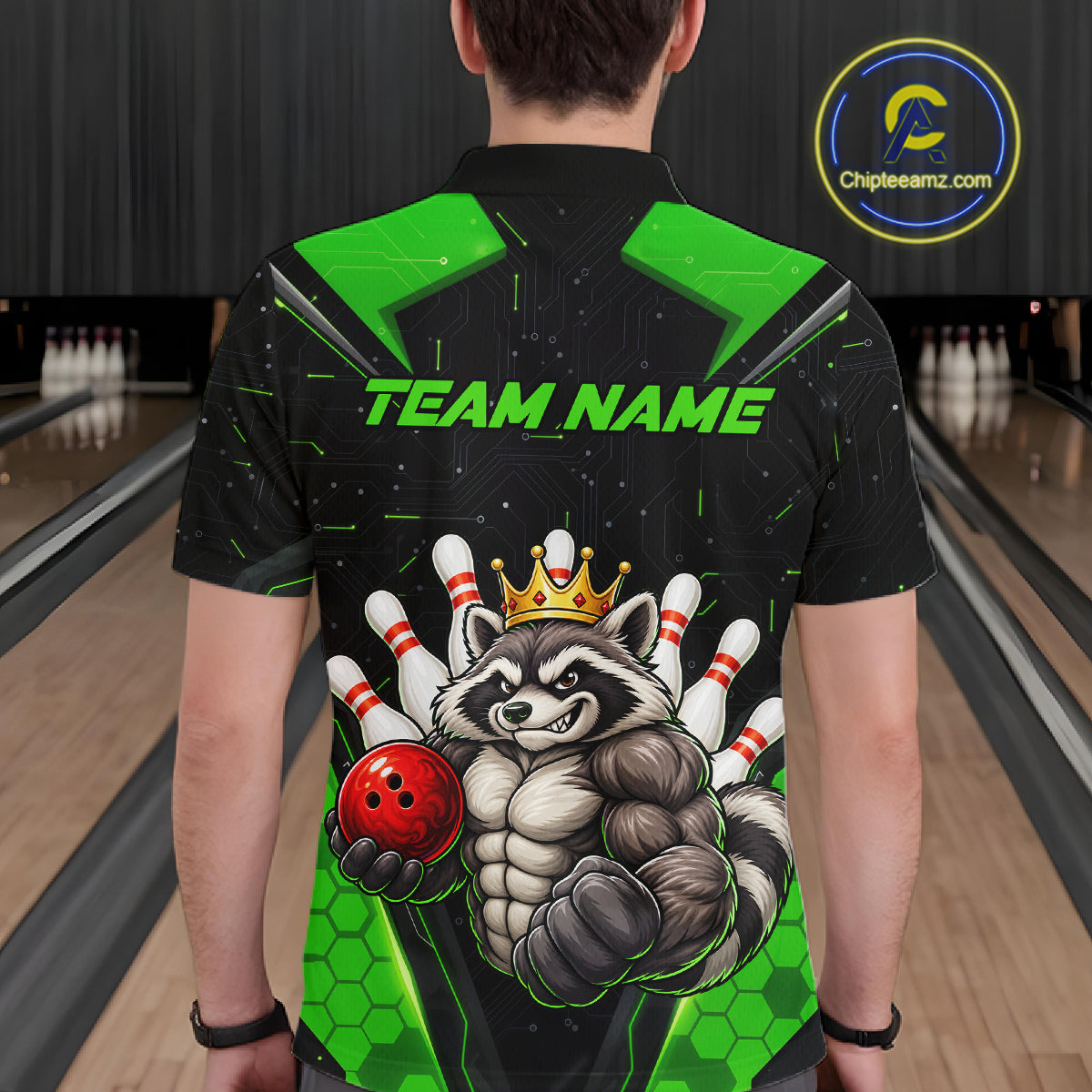 Custom Green Funny Raccoon Bowling Shirt for Men Bowling Team Jersey Bowler Gift QZT1300