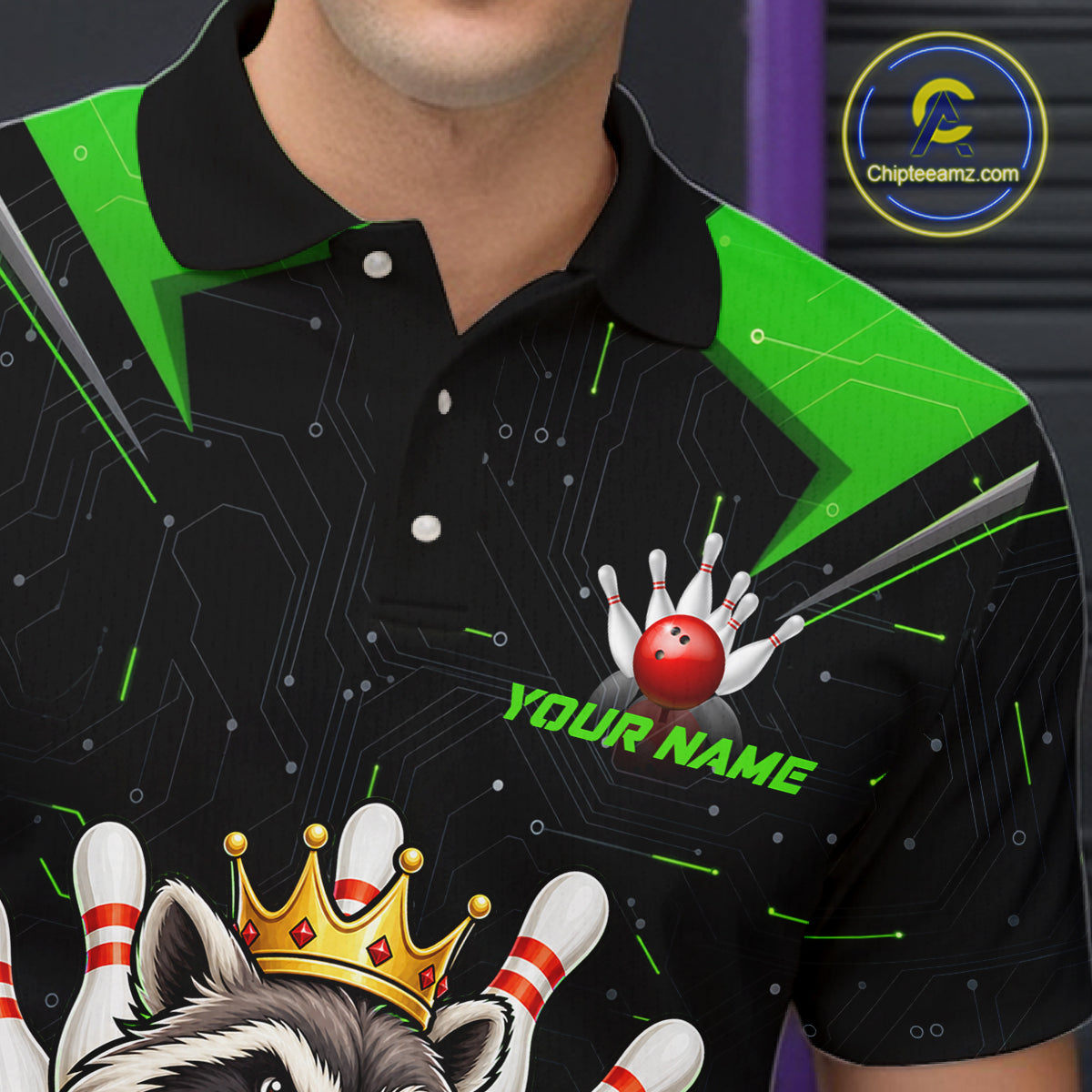Custom Green Funny Raccoon Bowling Shirt for Men Bowling Team Jersey Bowler Gift QZT1300