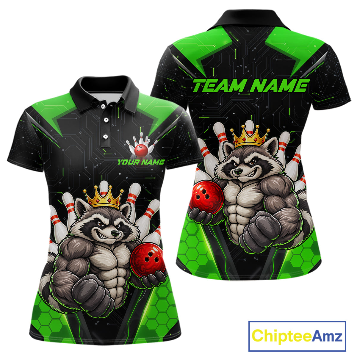 Custom Green Funny Raccoon Bowling Shirt for Women Bowling Team Jersey Bowler Gift QZT1300