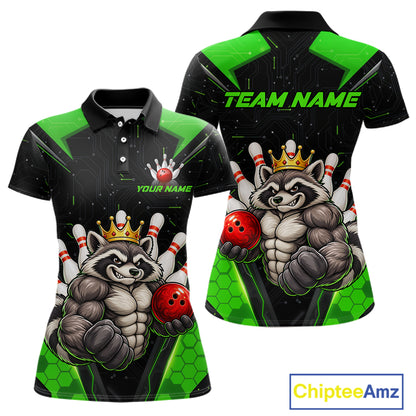 Custom Green Funny Raccoon Bowling Shirt for Women Bowling Team Jersey Bowler Gift QZT1300