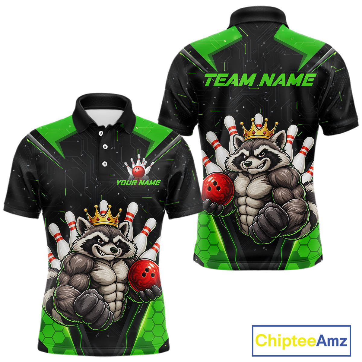 Custom Green Funny Raccoon Bowling Shirt for Men Bowling Team Jersey Bowler Gift QZT1300