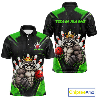 Custom Green Funny Raccoon Bowling Shirt for Men Bowling Team Jersey Bowler Gift QZT1300