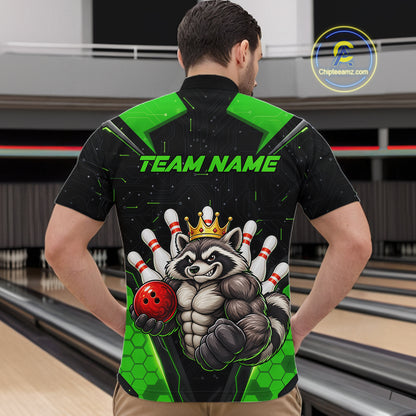 Custom Green Funny Raccoon Bowling Shirt for Men Bowling Team Jersey Bowler Gift QZT1300
