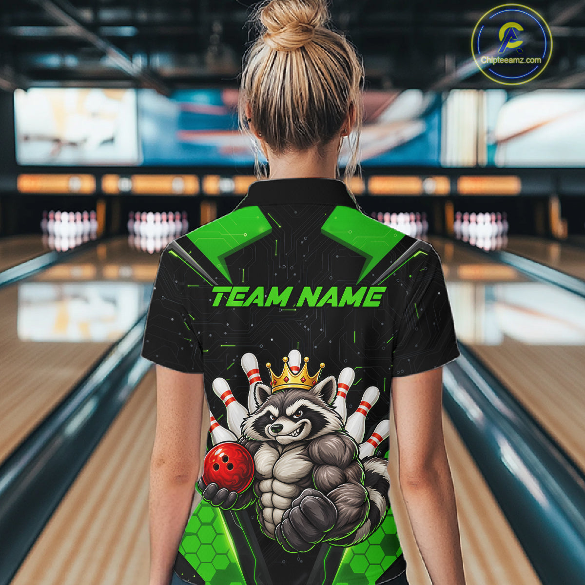Custom Green Funny Raccoon Bowling Shirt for Women Bowling Team Jersey Bowler Gift QZT1300