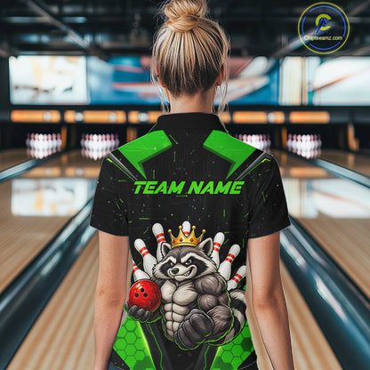 Custom Green Funny Raccoon Bowling Shirt for Women Bowling Team Jersey Bowler Gift QZT1300