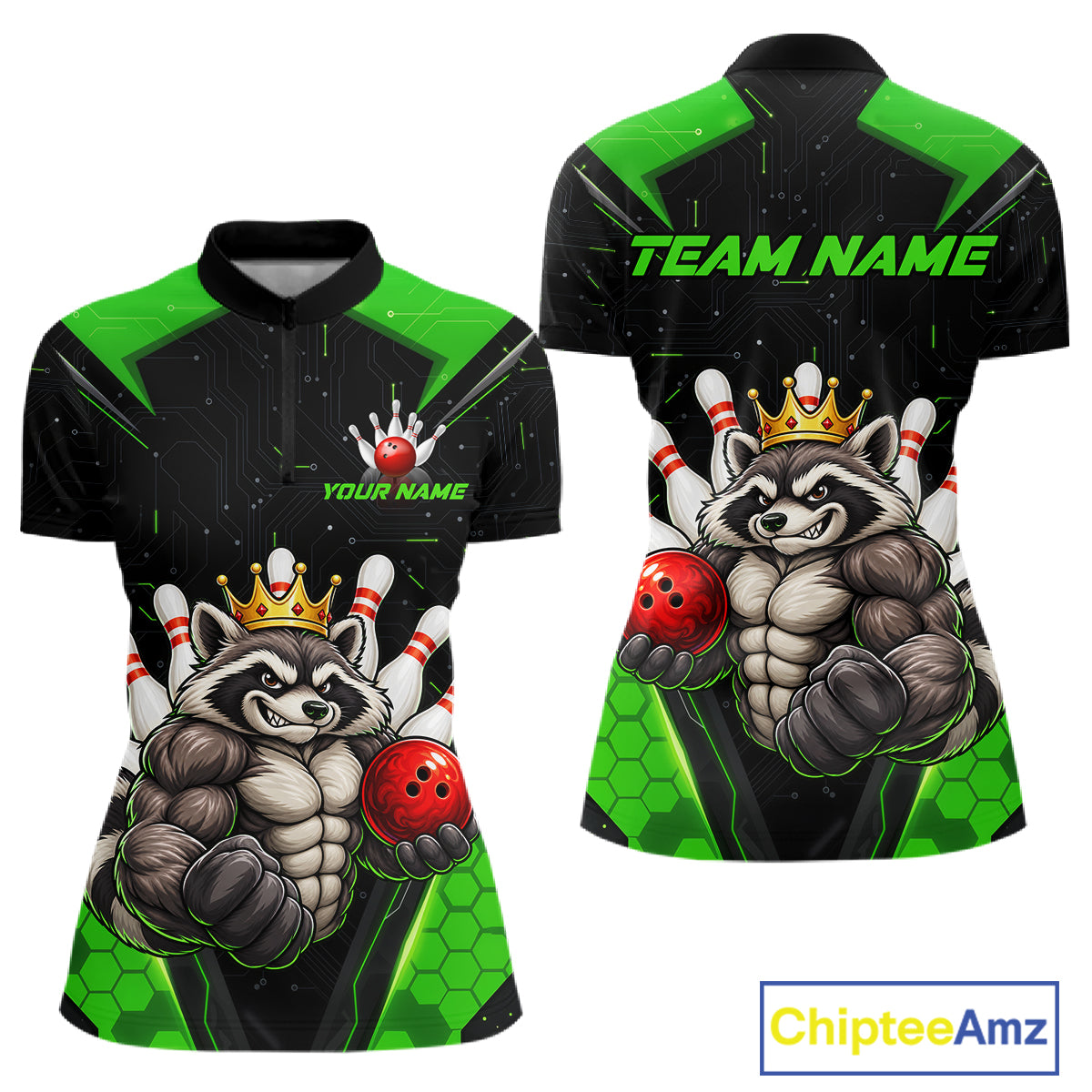 Custom Green Funny Raccoon Bowling Shirt for Women Bowling Team Jersey Bowler Gift QZT1300