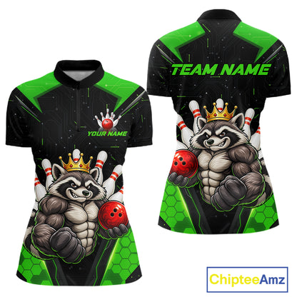 Custom Green Funny Raccoon Bowling Shirt for Women Bowling Team Jersey Bowler Gift QZT1300