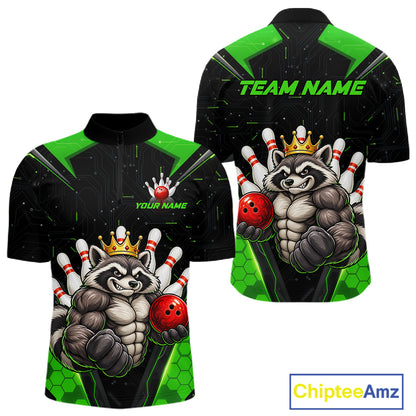 Custom Green Funny Raccoon Bowling Shirt for Men Bowling Team Jersey Bowler Gift QZT1300
