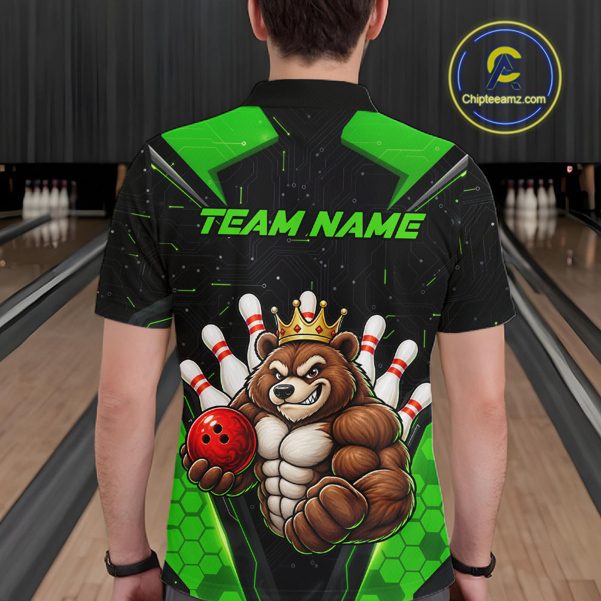 Custom Green Funny Bear Bowling Shirt for Men Bowling Team Jersey Bowler Gift QZT1301