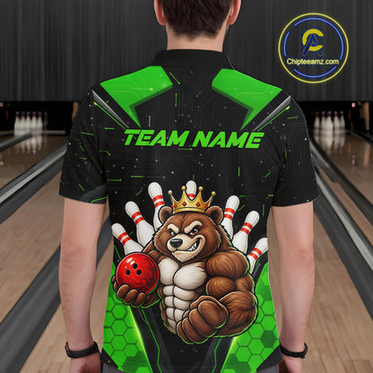 Custom Green Funny Bear Bowling Shirt for Men Bowling Team Jersey Bowler Gift QZT1301
