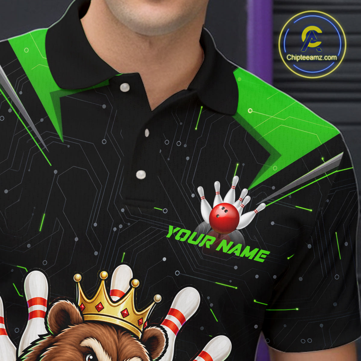Custom Green Funny Bear Bowling Shirt for Men Bowling Team Jersey Bowler Gift QZT1301