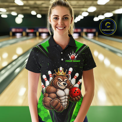 Custom Green Funny Bear Bowling Shirt for Women Bowling Team Jersey Bowler Gift QZT1301