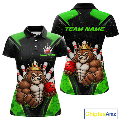 Custom Green Funny Bear Bowling Shirt for Women Bowling Team Jersey Bowler Gift QZT1301