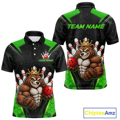 Custom Green Funny Bear Bowling Shirt for Men Bowling Team Jersey Bowler Gift QZT1301