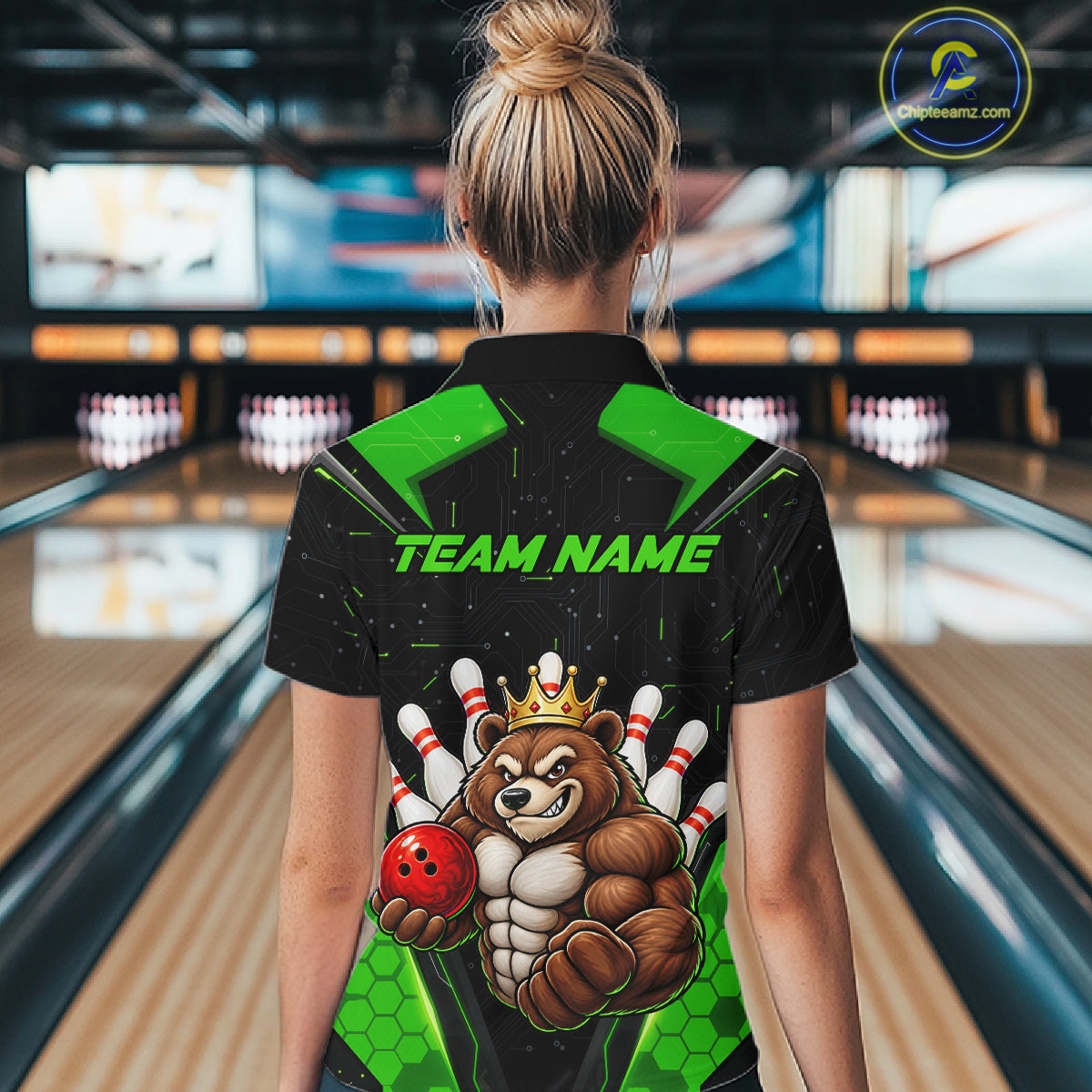 Custom Green Funny Bear Bowling Shirt for Women Bowling Team Jersey Bowler Gift QZT1301