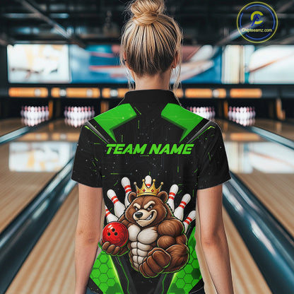 Custom Green Funny Bear Bowling Shirt for Women Bowling Team Jersey Bowler Gift QZT1301