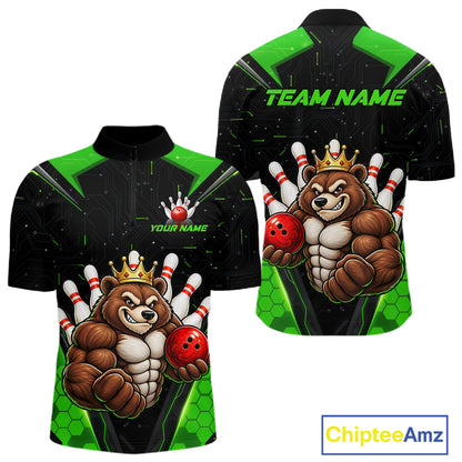 Custom Green Funny Bear Bowling Shirt for Men Bowling Team Jersey Bowler Gift QZT1301