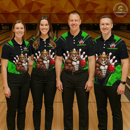 Custom Green Funny Bear Bowling Shirt for Women Bowling Team Jersey Bowler Gift QZT1301