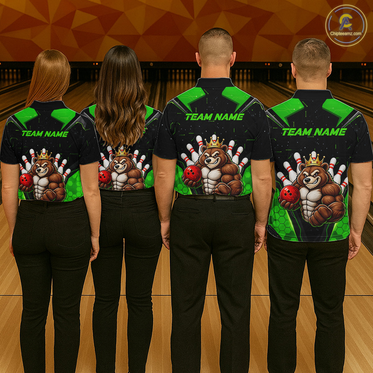 Custom Green Funny Bear Bowling Shirt for Women Bowling Team Jersey Bowler Gift QZT1301