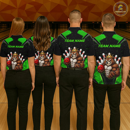Custom Green Funny Bear Bowling Shirt for Women Bowling Team Jersey Bowler Gift QZT1301