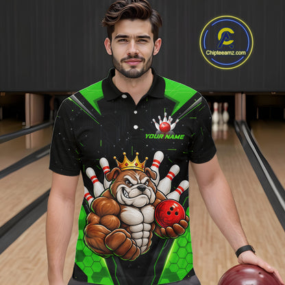 Custom Green Funny Bulldog Bowling Shirt for Men Bowling Team Jersey Bowler Gift QZT1302