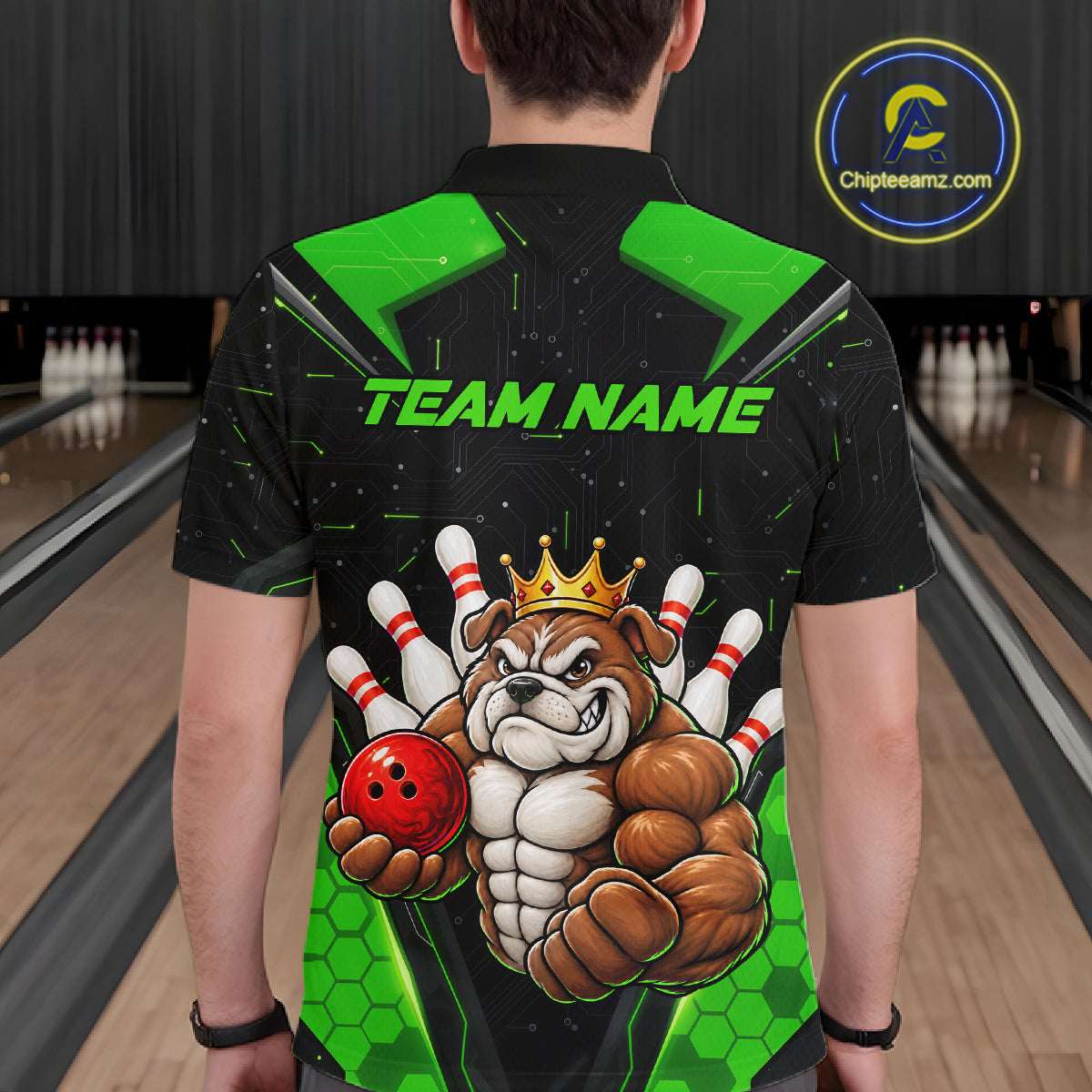 Custom Green Funny Bulldog Bowling Shirt for Men Bowling Team Jersey Bowler Gift QZT1302