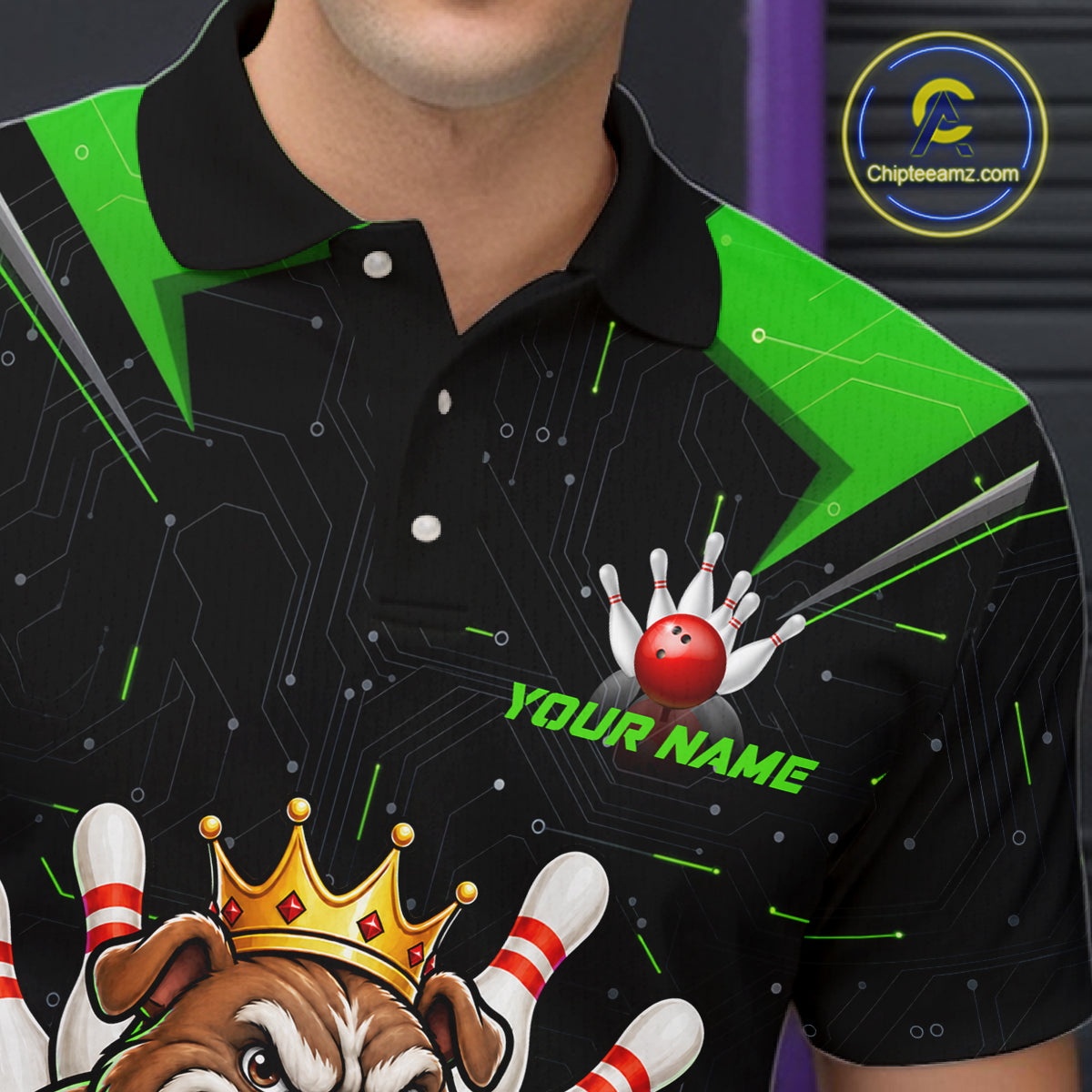 Custom Green Funny Bulldog Bowling Shirt for Men Bowling Team Jersey Bowler Gift QZT1302