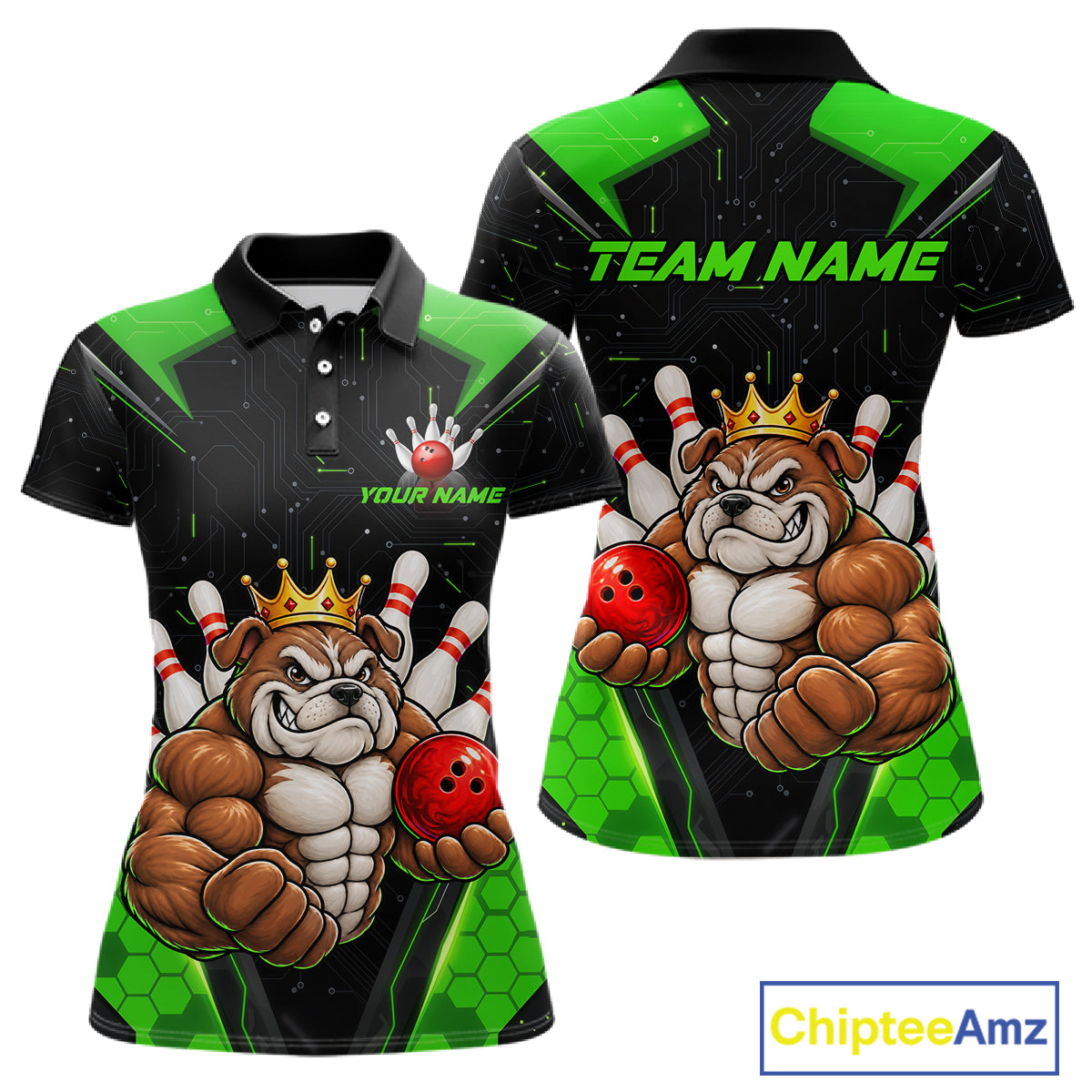 Custom Green Funny Bulldog Bowling Shirt for Women Bowling Team Jersey Bowler Gift QZT1302