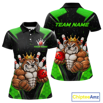Custom Green Funny Bulldog Bowling Shirt for Women Bowling Team Jersey Bowler Gift QZT1302