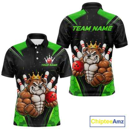 Custom Green Funny Bulldog Bowling Shirt for Men Bowling Team Jersey Bowler Gift QZT1302