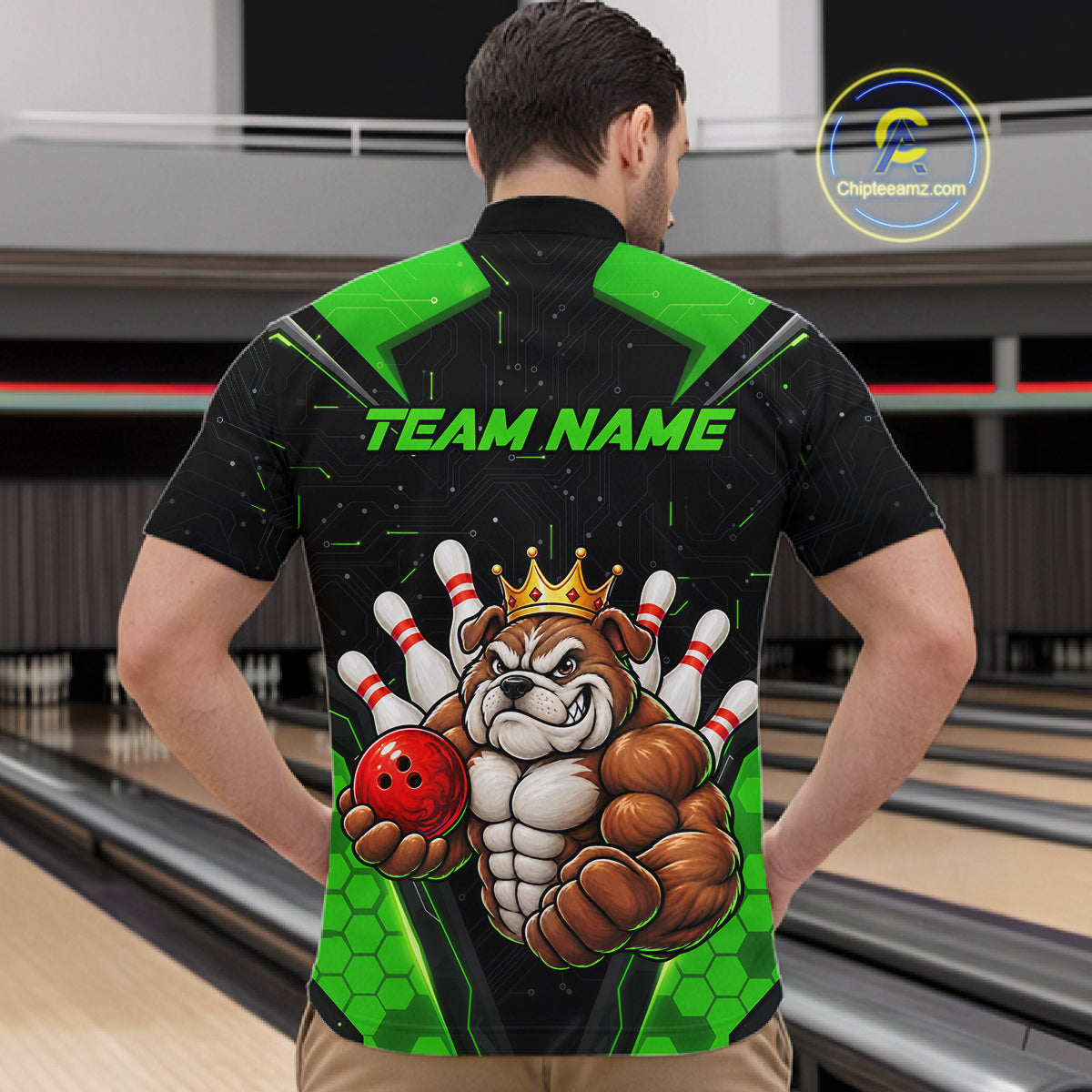 Custom Green Funny Bulldog Bowling Shirt for Men Bowling Team Jersey Bowler Gift QZT1302
