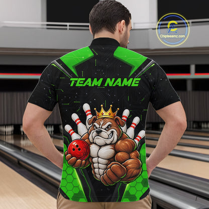 Custom Green Funny Bulldog Bowling Shirt for Men Bowling Team Jersey Bowler Gift QZT1302