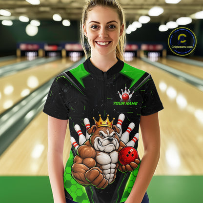 Custom Green Funny Bulldog Bowling Shirt for Women Bowling Team Jersey Bowler Gift QZT1302
