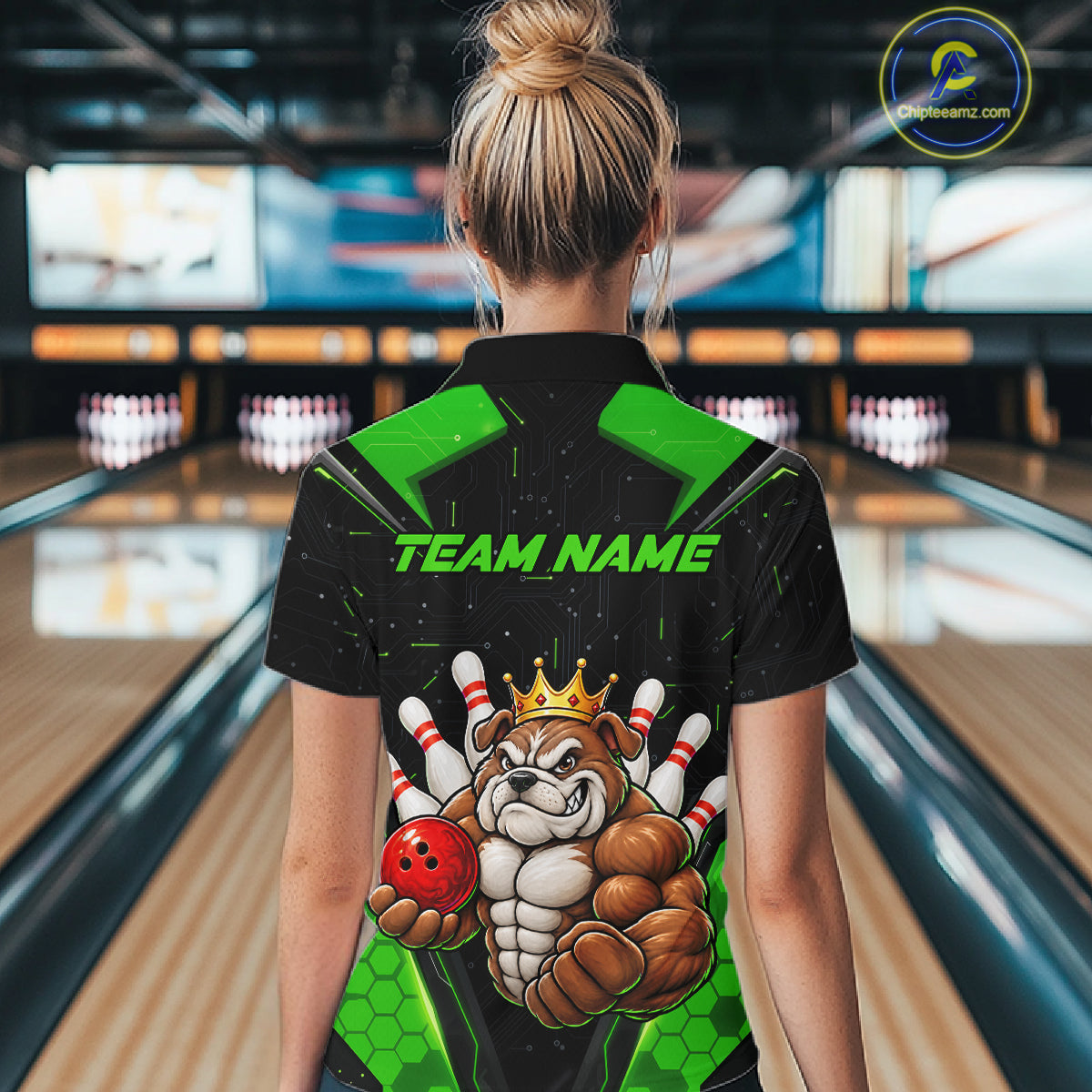 Custom Green Funny Bulldog Bowling Shirt for Women Bowling Team Jersey Bowler Gift QZT1302