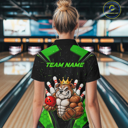 Custom Green Funny Bulldog Bowling Shirt for Women Bowling Team Jersey Bowler Gift QZT1302