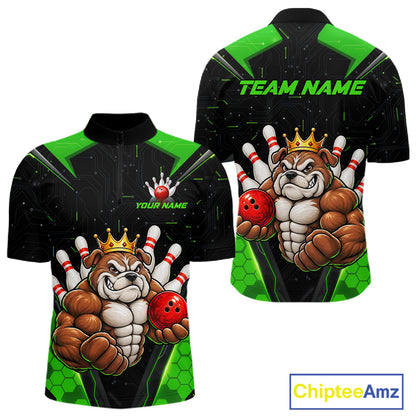 Custom Green Funny Bulldog Bowling Shirt for Men Bowling Team Jersey Bowler Gift QZT1302
