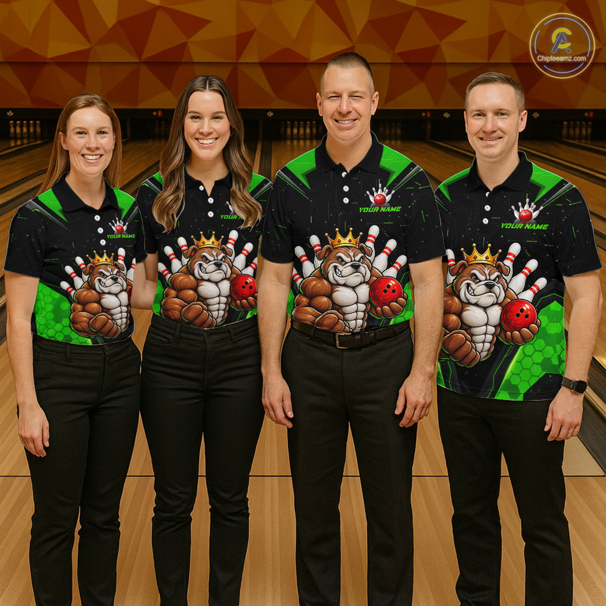 Custom Green Funny Bulldog Bowling Shirt for Women Bowling Team Jersey Bowler Gift QZT1302