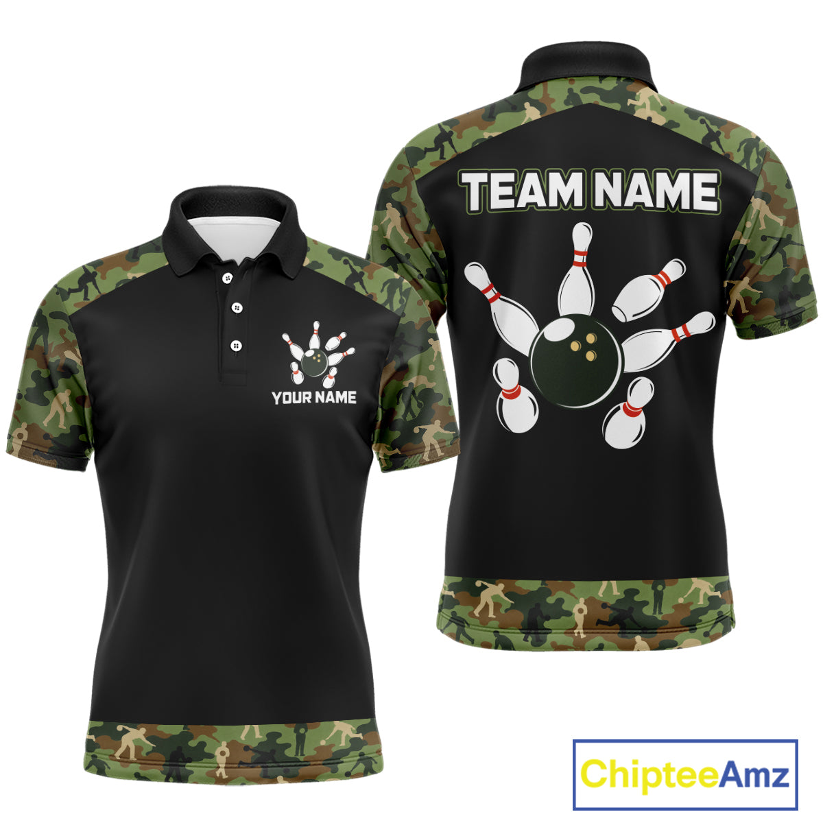 Custom Camouflage Bowling Shirt for Men Bowling Team Jersey Polo & Quarter-Zip QZT1304