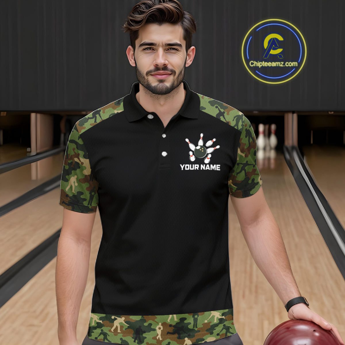 Custom Camouflage Bowling Shirt for Men Bowling Team Jersey Polo & Quarter-Zip QZT1304