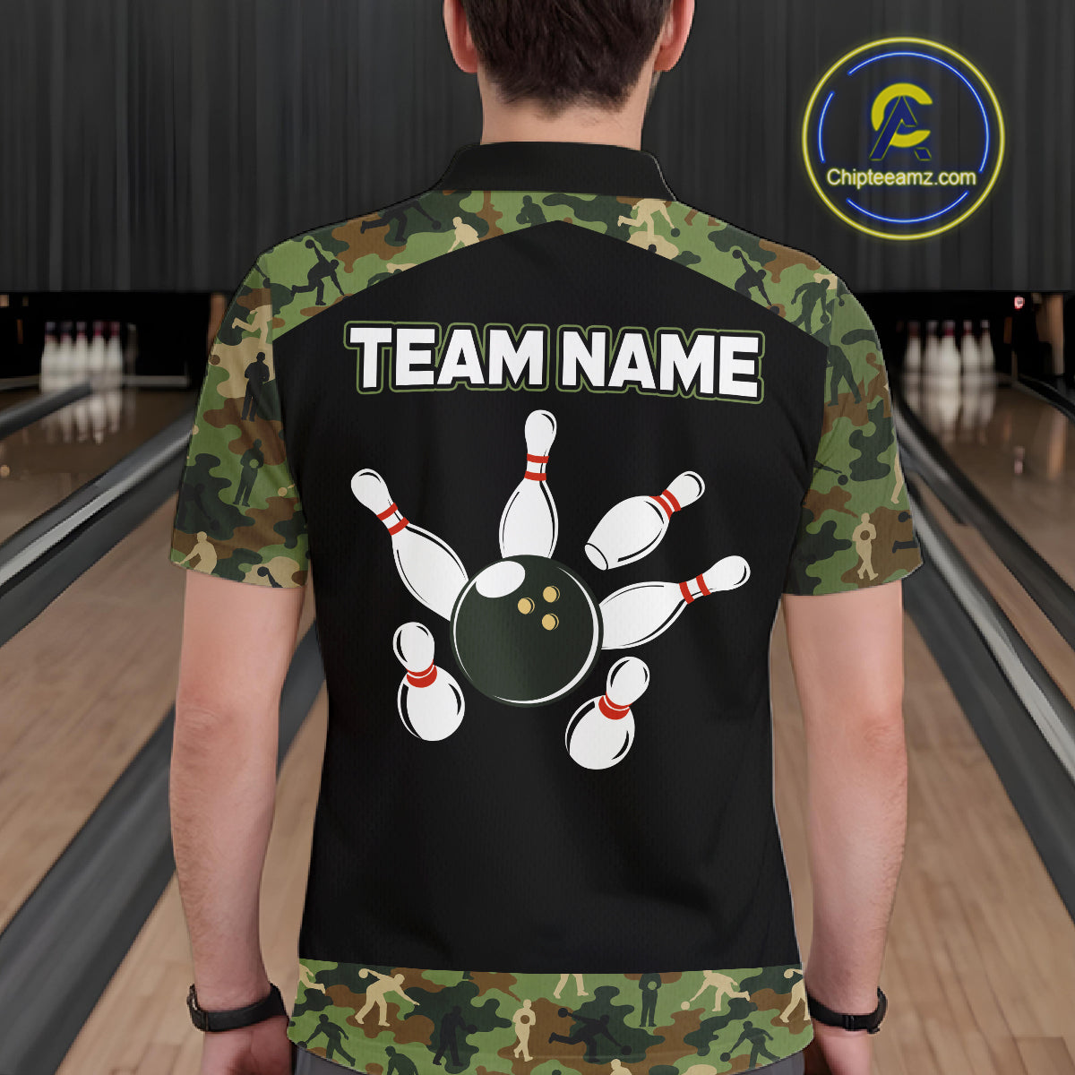 Custom Camouflage Bowling Shirt for Men Bowling Team Jersey Polo & Quarter-Zip QZT1304