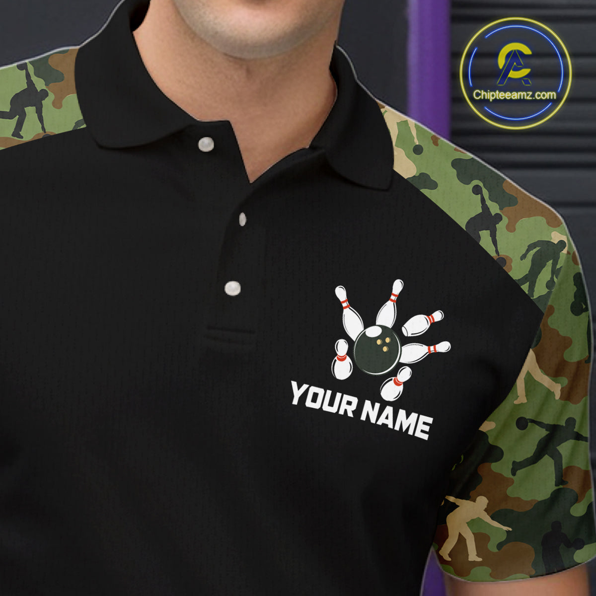 Custom Camouflage Bowling Shirt for Men Bowling Team Jersey Polo & Quarter-Zip QZT1304