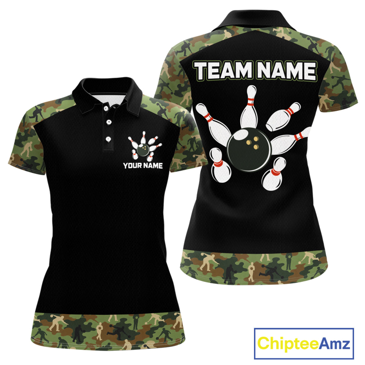 Custom Camouflage Bowling Shirt for Women Bowling Team Jersey Polo & Quarter-Zip QZT1304