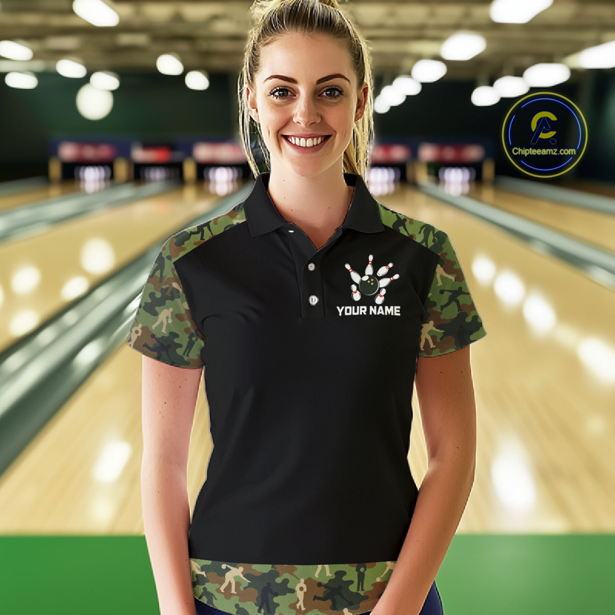 Custom Camouflage Bowling Shirt for Women Bowling Team Jersey Polo & Quarter-Zip QZT1304