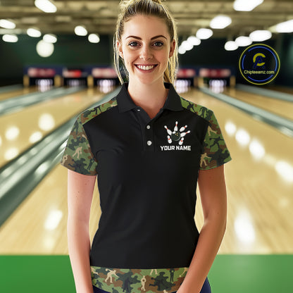 Custom Camouflage Bowling Shirt for Women Bowling Team Jersey Polo & Quarter-Zip QZT1304