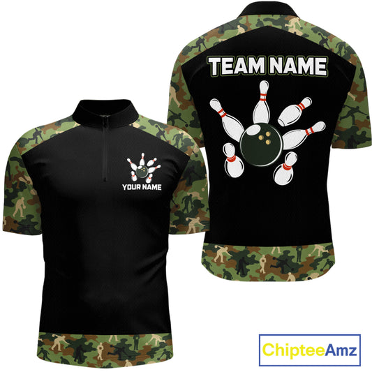 Custom Camouflage Bowling Shirt for Men Bowling Team Jersey Polo & Quarter-Zip QZT1304