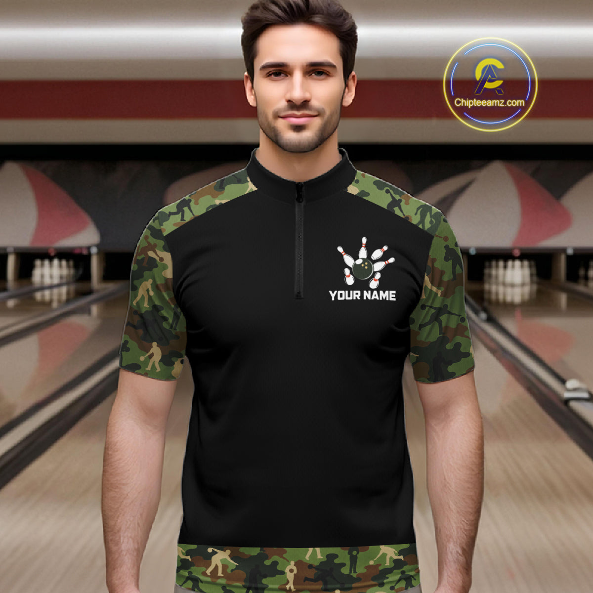 Custom Camouflage Bowling Shirt for Men Bowling Team Jersey Polo & Quarter-Zip QZT1304