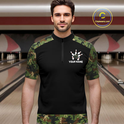 Custom Camouflage Bowling Shirt for Men Bowling Team Jersey Polo & Quarter-Zip QZT1304