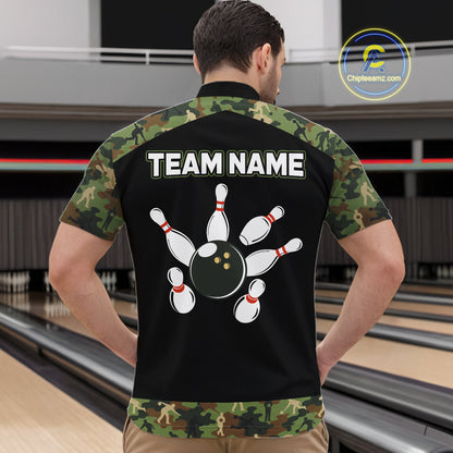 Custom Camouflage Bowling Shirt for Men Bowling Team Jersey Polo & Quarter-Zip QZT1304